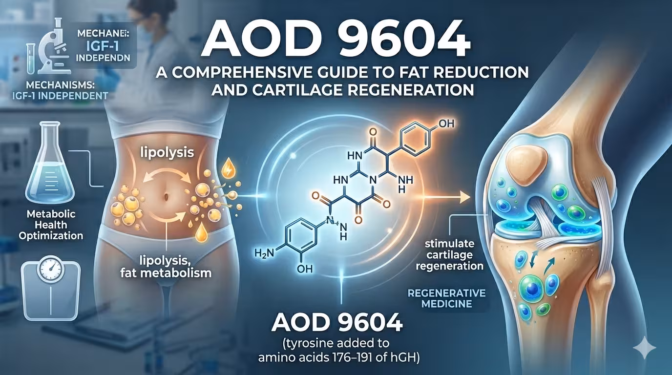 AOD 9604 peptide molecular structure and mechanism of action for fat loss and tissue repair
