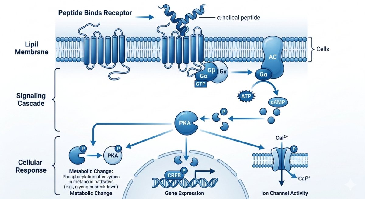 Peptide molecular structure and laboratory research mechanisms illustration