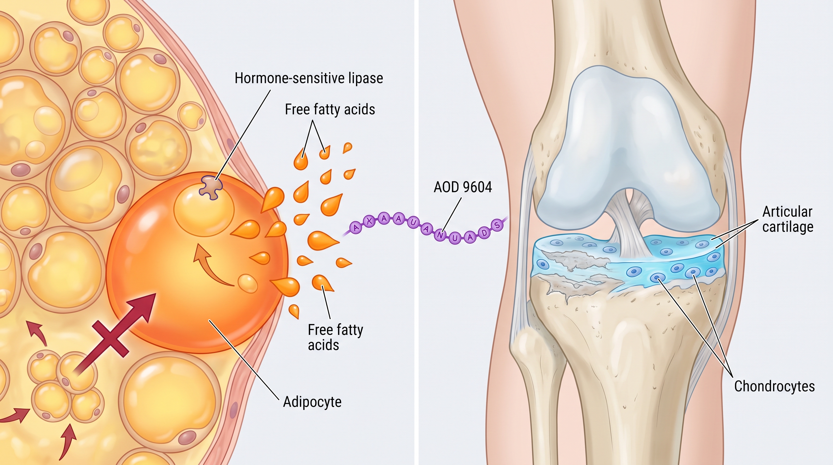 AOD 9604 peptide molecular structure and mechanism of action for fat loss and tissue repair