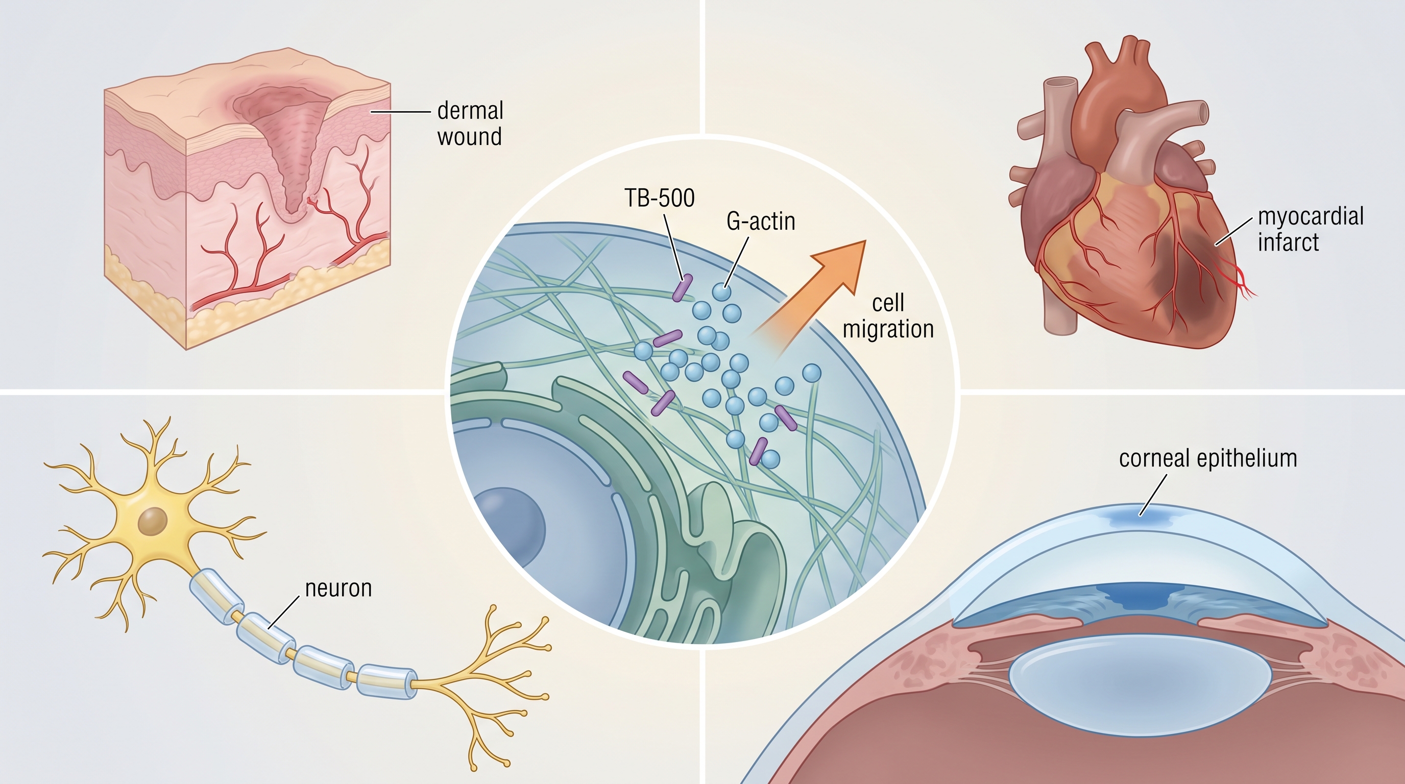 TB-500 research applications across cardiac tissue repair wound healing and neuroprotection laboratory models