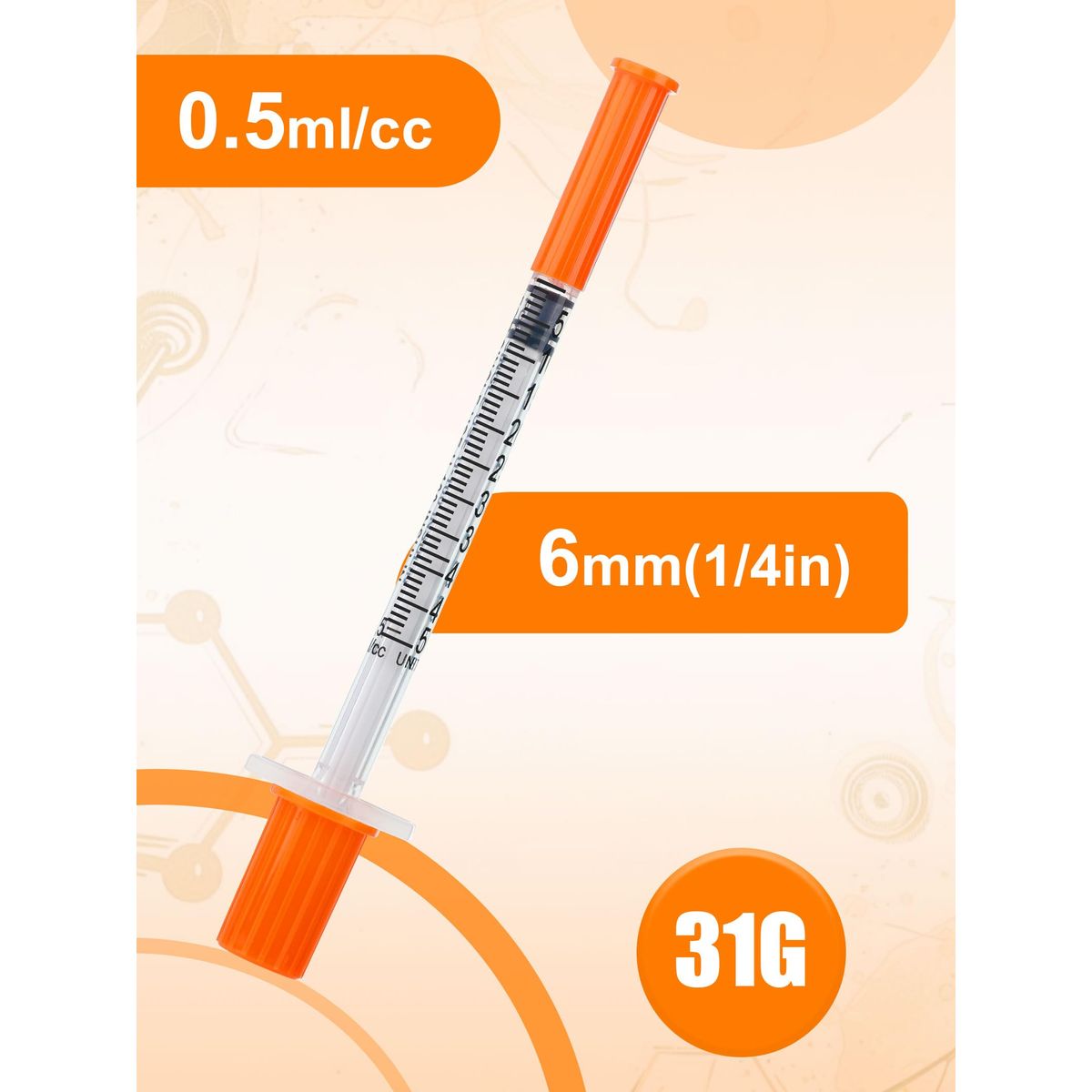 0.5ml Syringe with Cap, 31G 1/4-inch (6mm), Individually Packaged — 30-Pack - Research Peptide